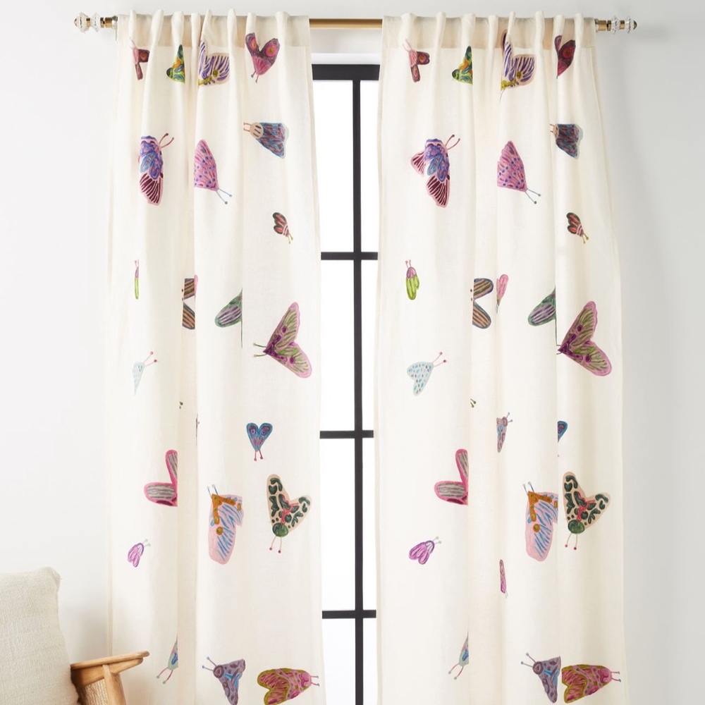 Anthropologie Embroidered Luella Curtains - moth embroidery